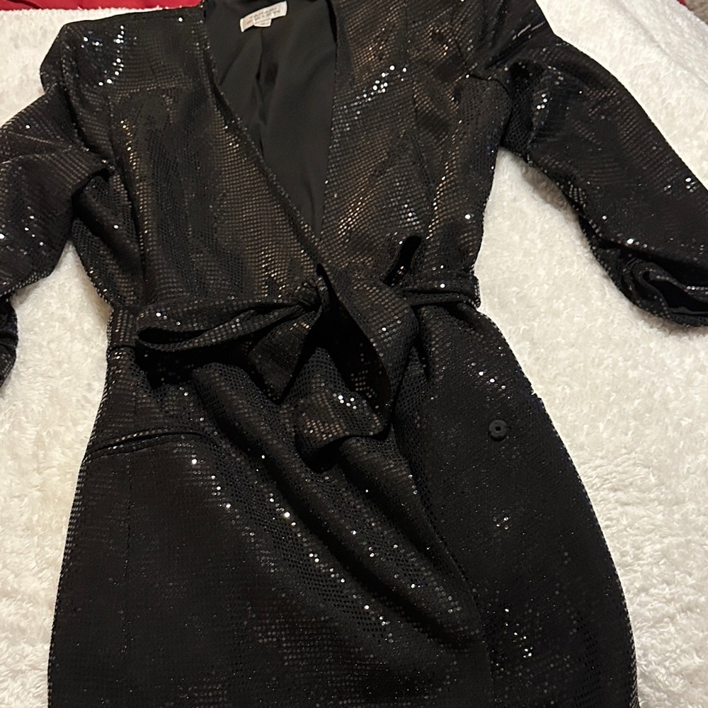 Tahari Black Sequin Long Sleeve Dress